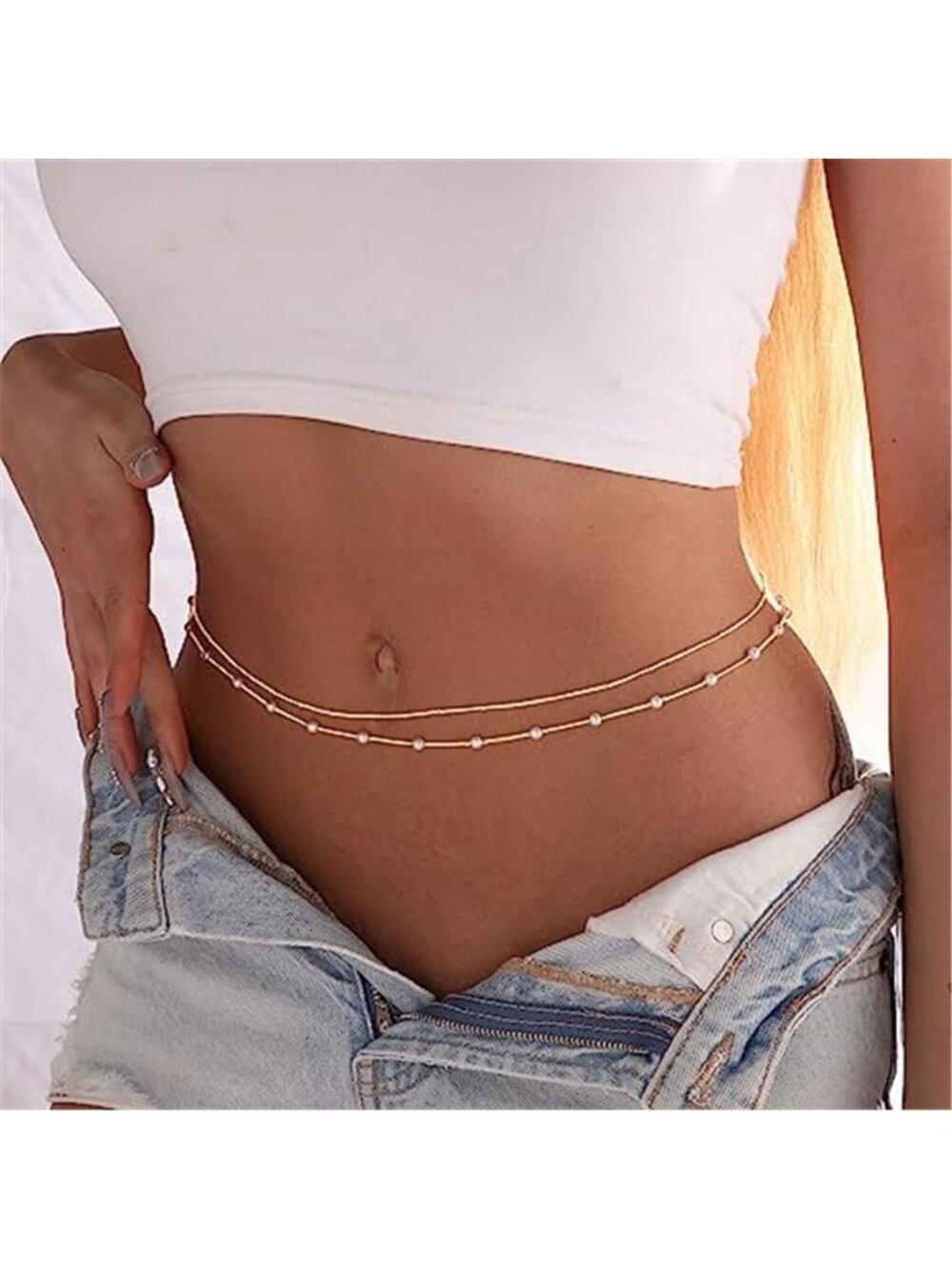 14K Gold Plated Body Chains Dainty Boho Layered Beach Waist Chain